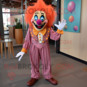 Peach Evil Clown mascot costume character dressed with a Corduroy Pants and Tie pins