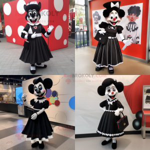 Black Mime mascot costume character dressed with a A-Line Skirt and Wallets