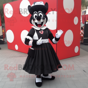 Black Mime mascot costume character dressed with a A-Line Skirt and Wallets