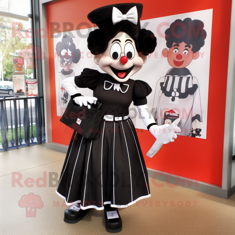 Black Mime mascot costume character dressed with a A-Line Skirt and Wallets Black Mime mascot costume character dressed with a A-Line Skirt and Wallets