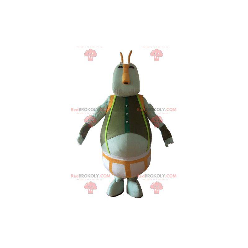 Mascote grande homem cinza verde e monstro laranja -