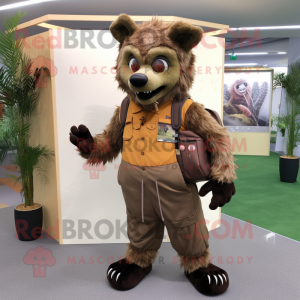 Brown Hyena mascot costume character dressed with a Cargo Pants and Shoe laces