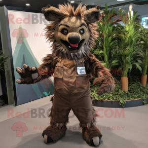 Brown Hyena mascot costume character dressed with a Cargo Pants and Shoe laces