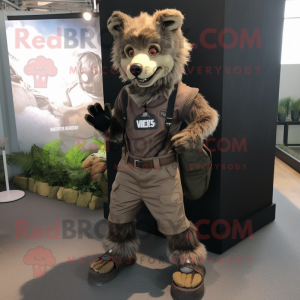 Brown Hyena mascot costume character dressed with a Cargo Pants and Shoe laces