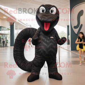 Black Titanoboa mascot costume character dressed with a Skinny Jeans and Shoe laces