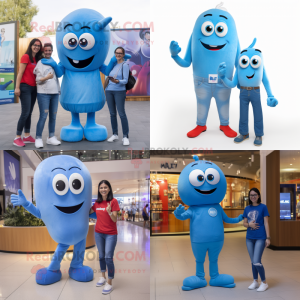 Blue Aglet mascot costume character dressed with a Mom Jeans and Smartwatches