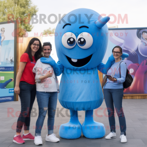 Blue Aglet mascot costume character dressed with a Mom Jeans and Smartwatches