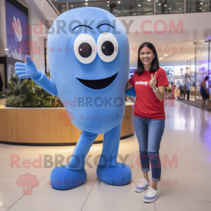 Blue Aglet mascot costume character dressed with a Mom Jeans and Smartwatches