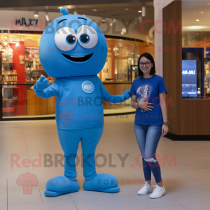 Blue Aglet mascot costume character dressed with a Mom Jeans and Smartwatches