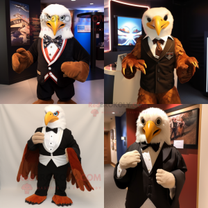 Rust Bald Eagle mascot costume character dressed with a Tuxedo and Scarf clips