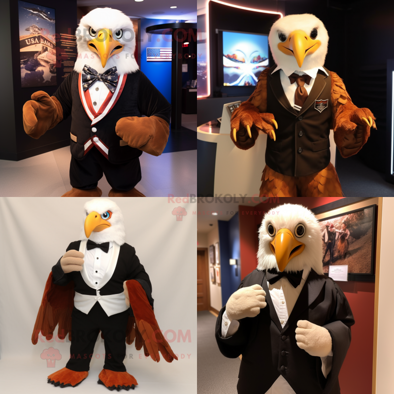 Rust Bald Eagle mascot costume character dressed with a Tuxedo and Scarf clips Rust Bald Eagle mascot costume character dressed with a Tuxedo and Scarf clips