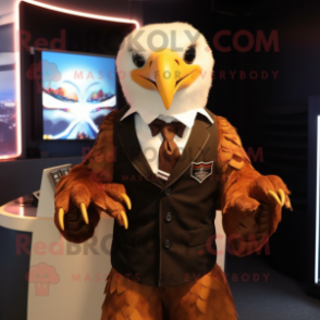 Rust Bald Eagle mascot costume character dressed with a Tuxedo and Scarf clips