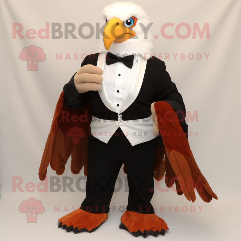 Rust Bald Eagle mascot costume character dressed with a Tuxedo and Scarf clips Rust Bald Eagle mascot costume character dressed with a Tuxedo and Scarf clips