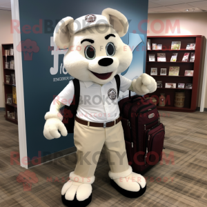 White Attorney mascot costume character dressed with a Henley Shirt and Backpacks