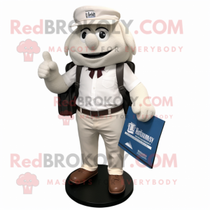 White Attorney mascot costume character dressed with a Henley Shirt and Backpacks