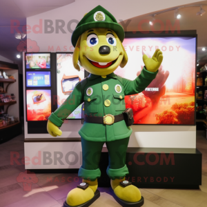 Olive Fire Fighter mascot costume character dressed with a Polo Tee and Bracelet watches