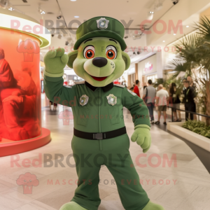 Olive Fire Fighter mascot costume character dressed with a Polo Tee and Bracelet watches