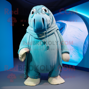 Cyan Walrus maskot kostume...