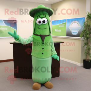 Olive Attorney mascot costume character dressed with a Maxi Dress and Caps