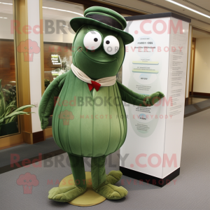 Olive Attorney mascot costume character dressed with a Maxi Dress and Caps
