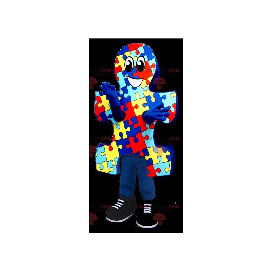 Mascotte pezzo di puzzle blu, giallo e rosso - Redbrokoly.com