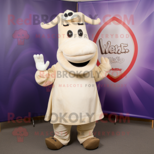 Cream Beef Wellington mascot costume character dressed with a Skirt and Tie pins