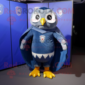 Navy Owl mascot costume character dressed with a Leggings and Shawls
