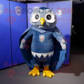 Navy Owl mascot costume character dressed with a Leggings and Shawls