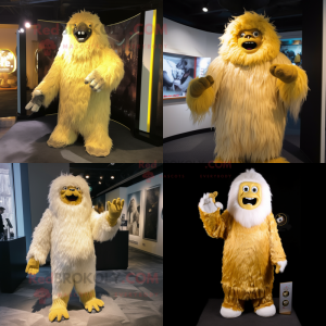 Gold Yeti mascot costume character dressed with a Sheath Dress and Scarf clips