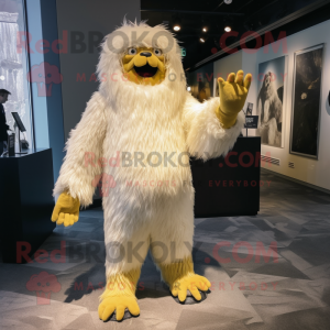 Gold Yeti mascot costume character dressed with a Sheath Dress and Scarf clips