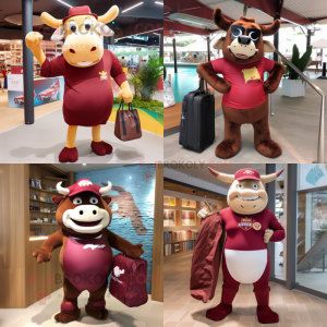 Maroon Bull maskot kostume...