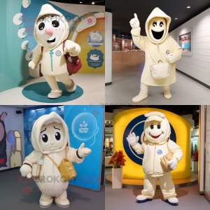 Cream Horseshoe mascot costume character dressed with a Hoodie and Handbags