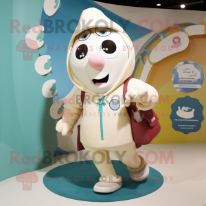 Cream Horseshoe mascot costume character dressed with a Hoodie and Handbags