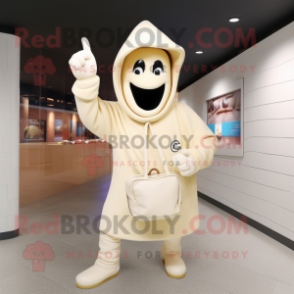 Cream Horseshoe mascot costume character dressed with a Hoodie and Handbags