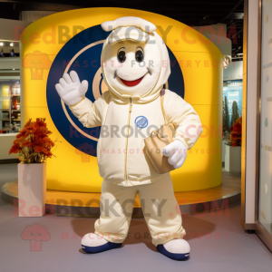 Cream Horseshoe mascot costume character dressed with a Hoodie and Handbags