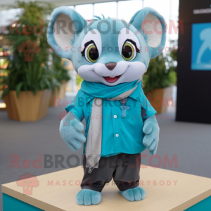 Turquoise Dormouse mascot costume character dressed with a Oxford Shirt and Scarves