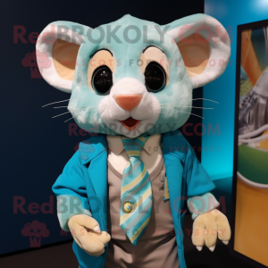 Turquoise Dormouse mascot costume character dressed with a Oxford Shirt and Scarves