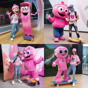 Pink Skateboard mascot costume character dressed with a Boyfriend Jeans and Watches
