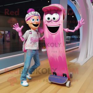 Pink Skateboard mascot costume character dressed with a Boyfriend Jeans and Watches