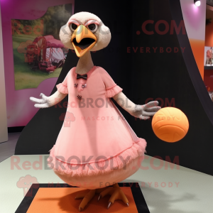 Peach Vulture mascot costume character dressed with a Ball Gown and Lapel pins