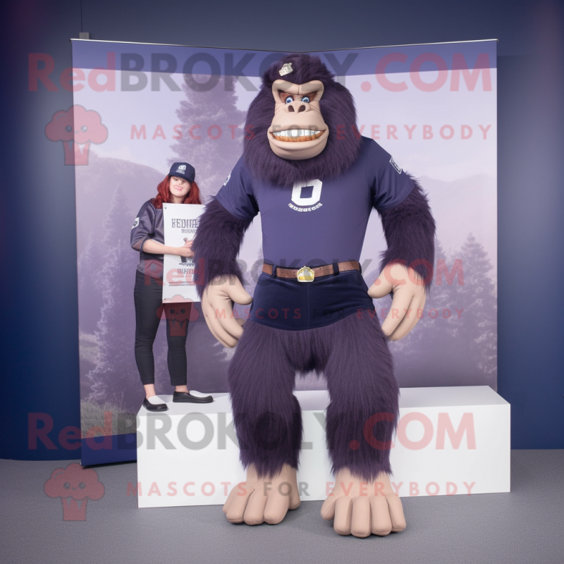 Navy Sasquatch mascot costume character dressed with a Mini Skirt and Belts