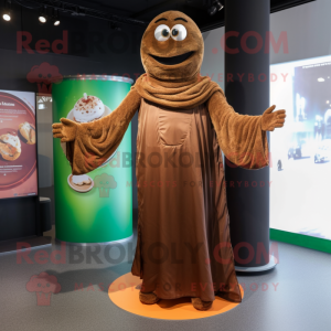 Brown Falafel mascot costume character dressed with a Evening Gown and Scarves