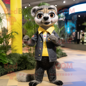 Black Meerkat mascot costume character dressed with a Jeans and Brooches