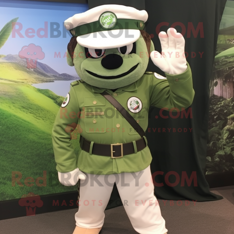 White Green Beret mascot costume character dressed with a Bermuda Shorts and Berets