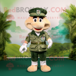 White Green Beret mascot costume character dressed with a Bermuda Shorts and Berets