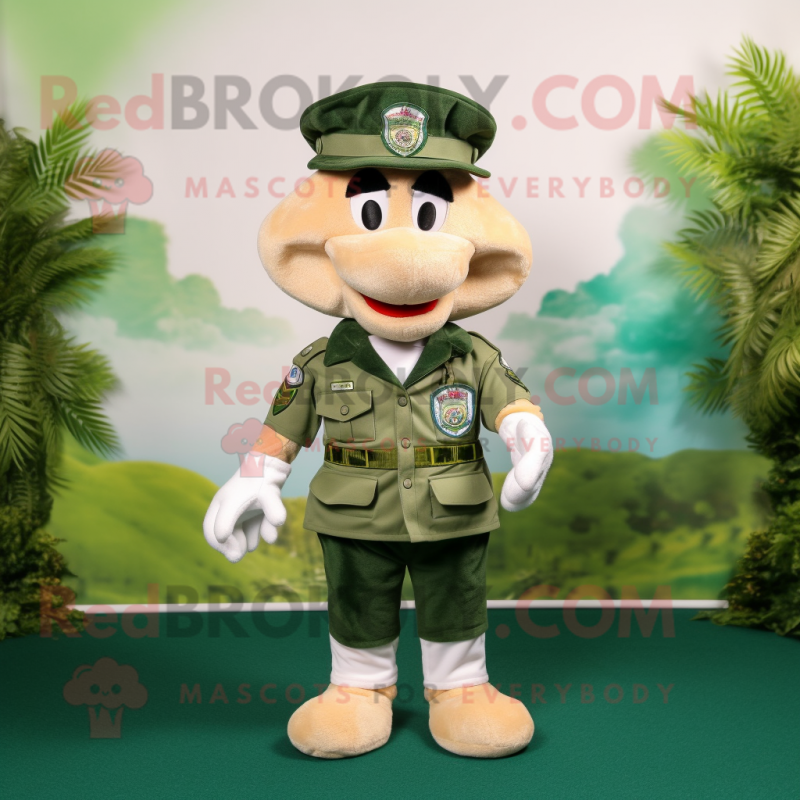 White Green Beret mascot costume character dressed with a Bermuda Shorts and Berets White Green Beret mascot costume character dressed with a Bermuda Shorts and Berets