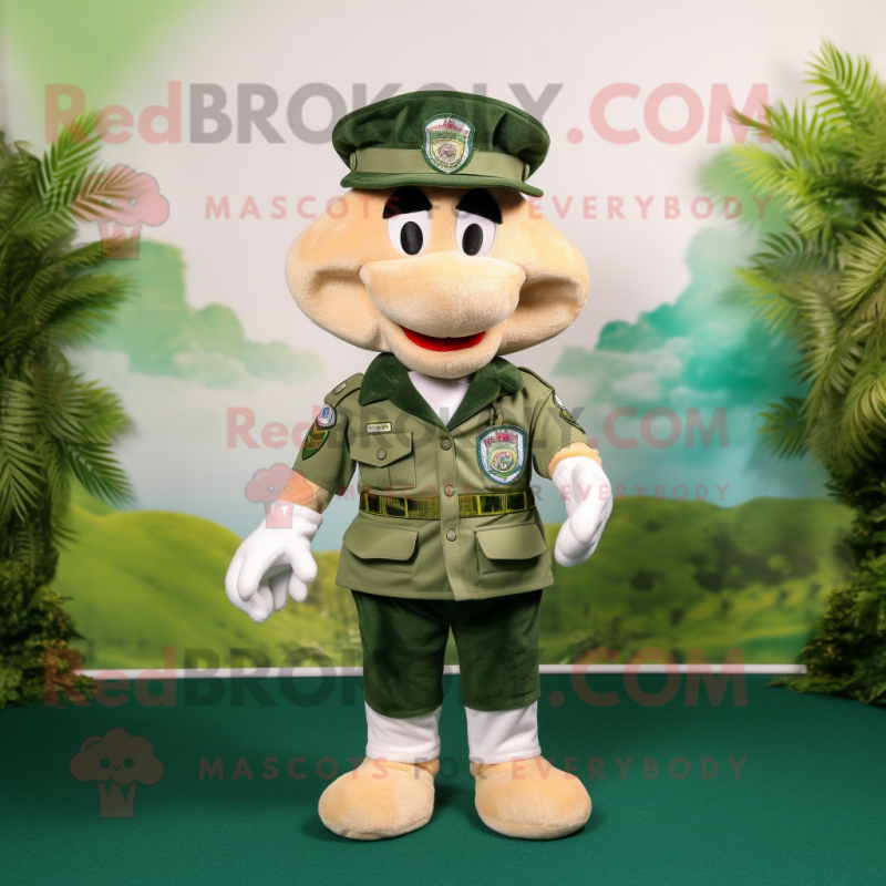 White Green Beret mascot costume character dressed with a Bermuda Shorts and Berets