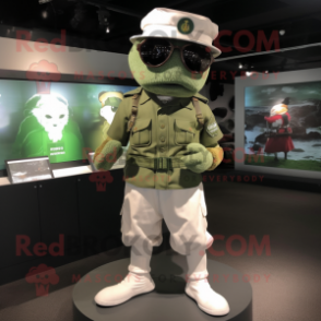 White Green Beret mascot costume character dressed with a Bermuda Shorts and Berets