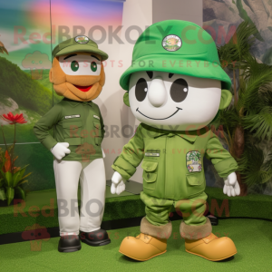 White Green Beret mascot costume character dressed with a Bermuda Shorts and Berets