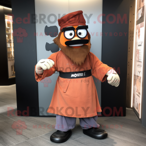 Rust Samurai mascot costume character dressed with a Oxford Shirt and Eyeglasses